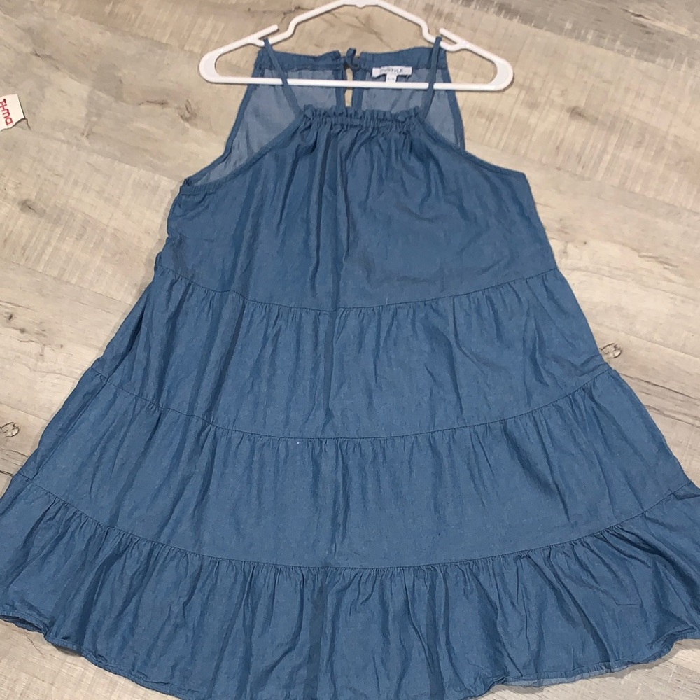 Blue Sleeveless denim Tiered Dress slight ruffle
